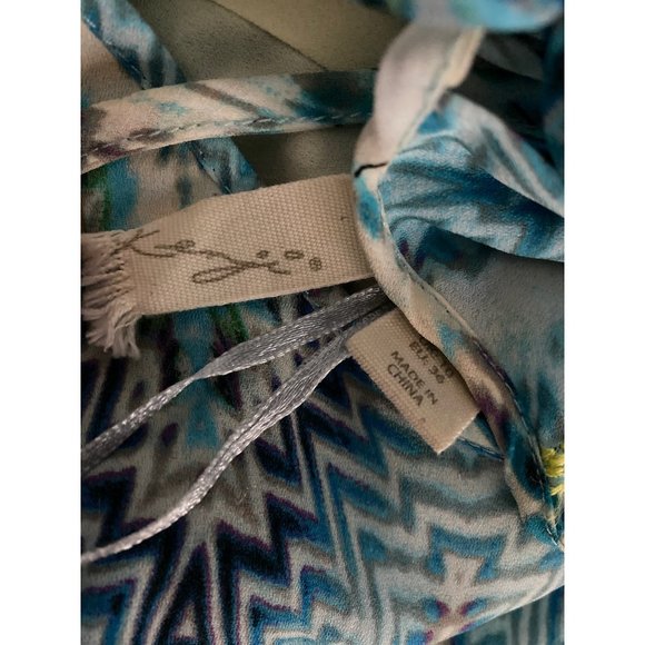 Kenji 6 Maxi Dress Watercolor Chevron Blue Ivory Multicolor Embrioider Trim Cute - Picture 6 of 9